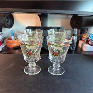 Holly Charm Holiday Glass Set of 4 Festive Red and Green by Rakle Christmas